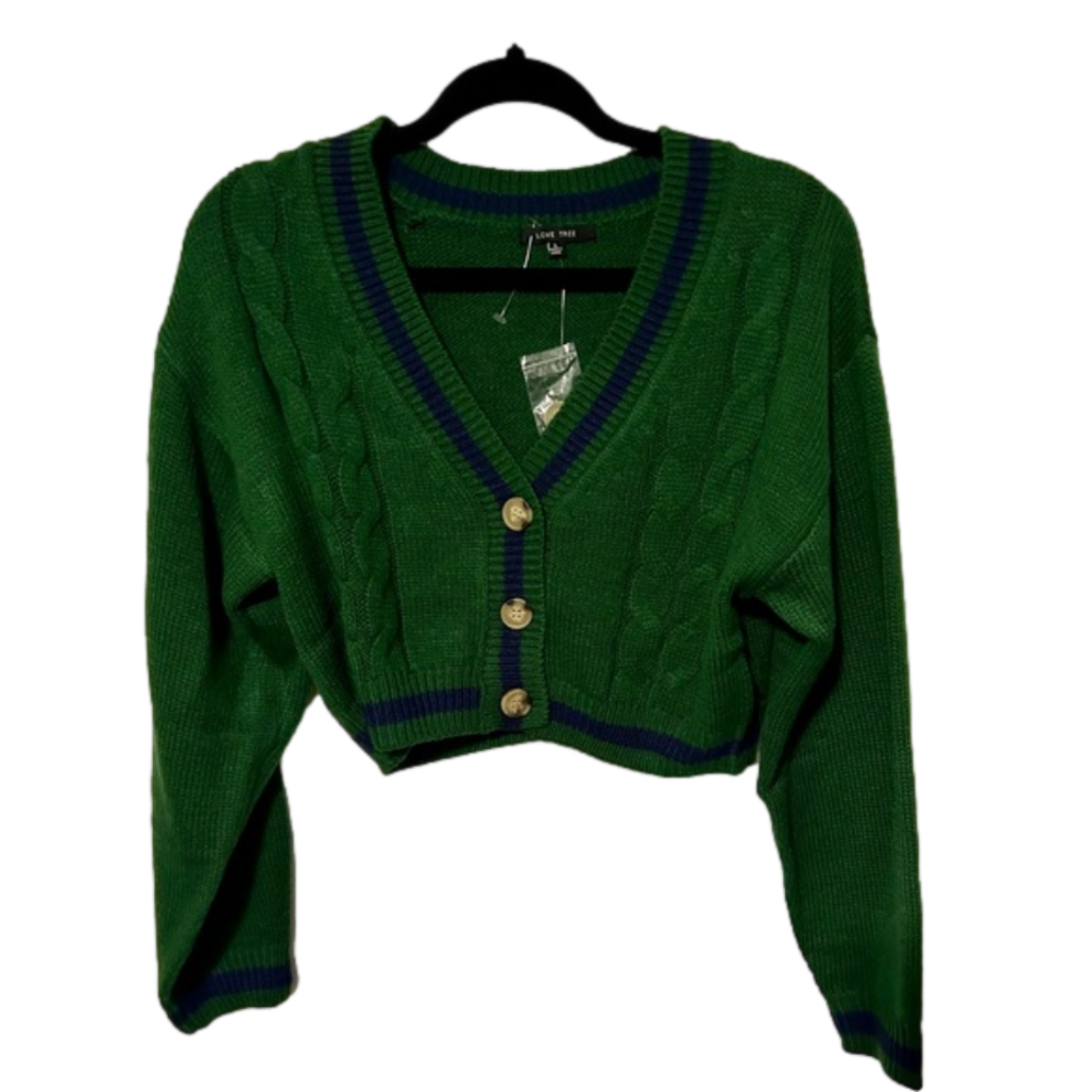 Love Tree Green Cropped Cardigan NWT